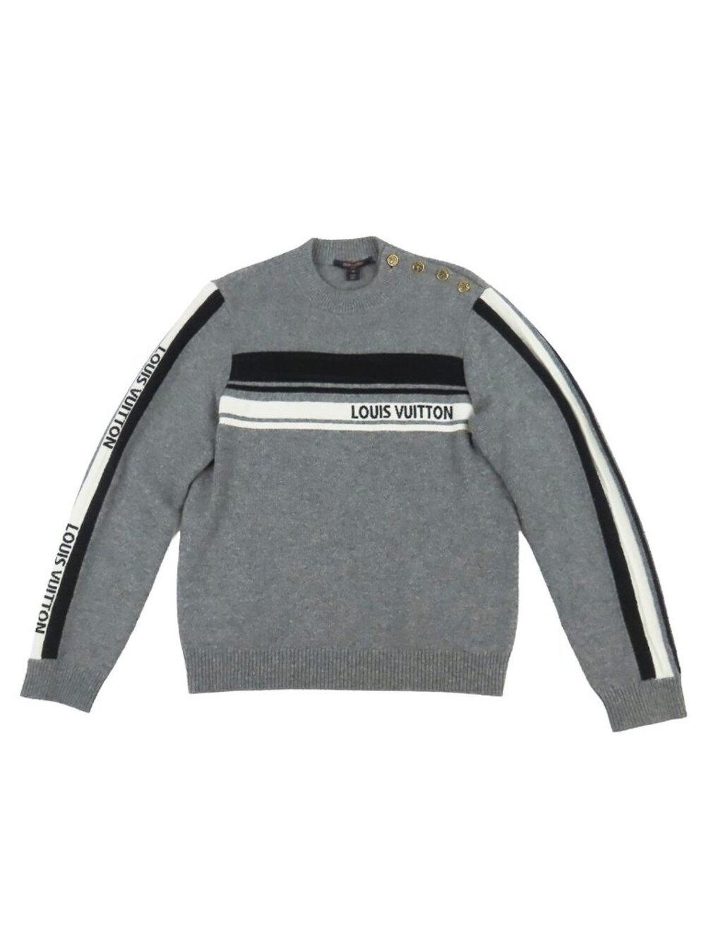 Louis Vuitton LV Intarsia Signature Knit Gray Cashmere Wool Logo Pullover M